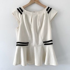 Jennifer Lopez Peplum Top w/ Vegan Leather Details